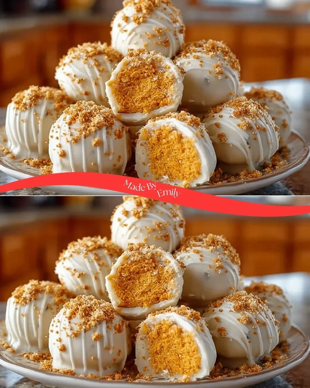 No bake pumpkin cheesecake balls topped with fall spices in a decorative dish