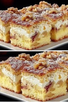 Slice of German Apple Cake with apples on rustic wooden table