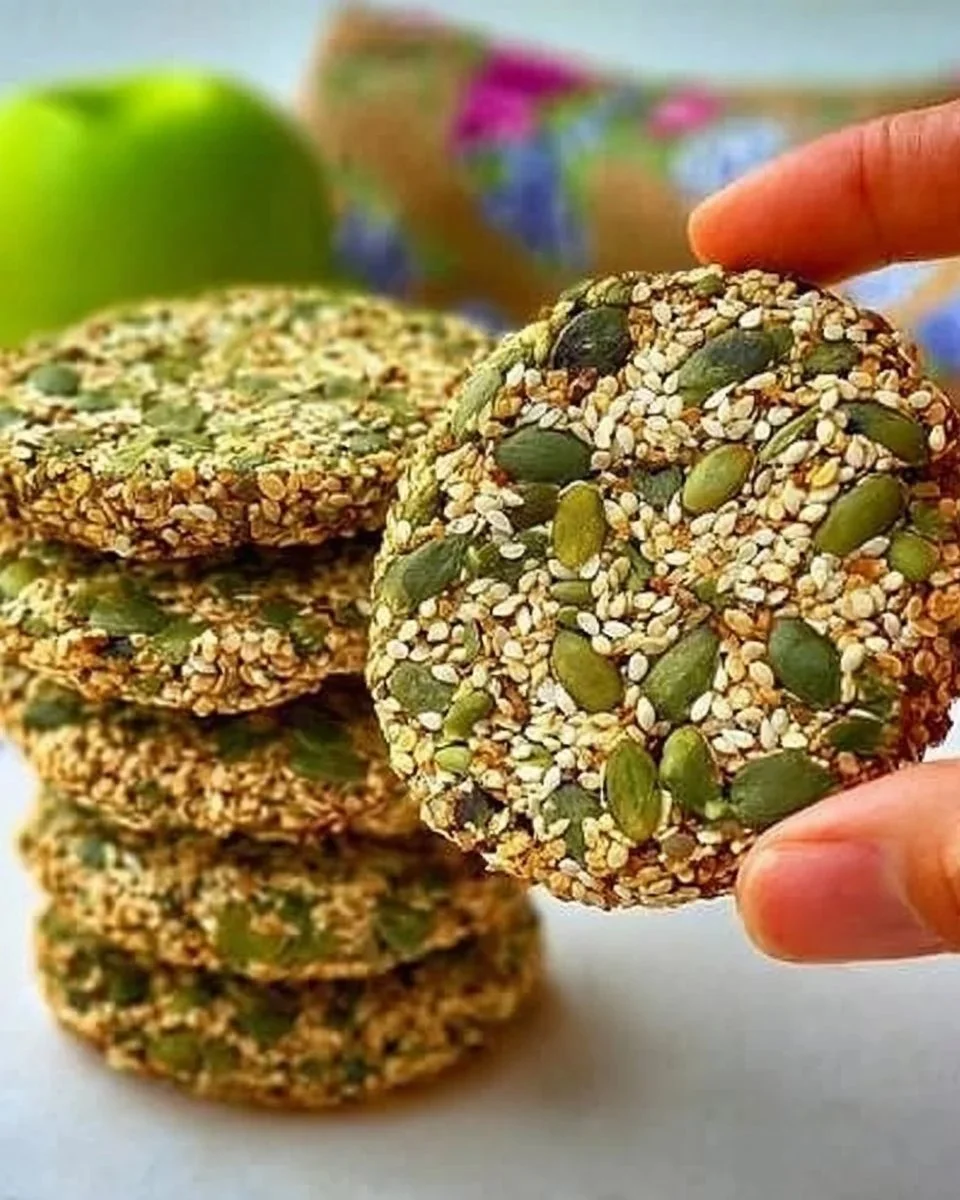 Gluten-free sesame and pumpkin seed cookies on a plate
