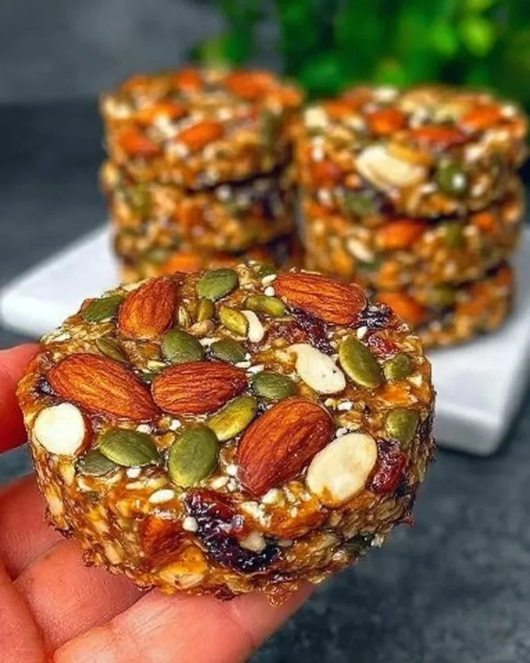 Healthy nut and seed cookies on a plate with nuts and seeds around them.