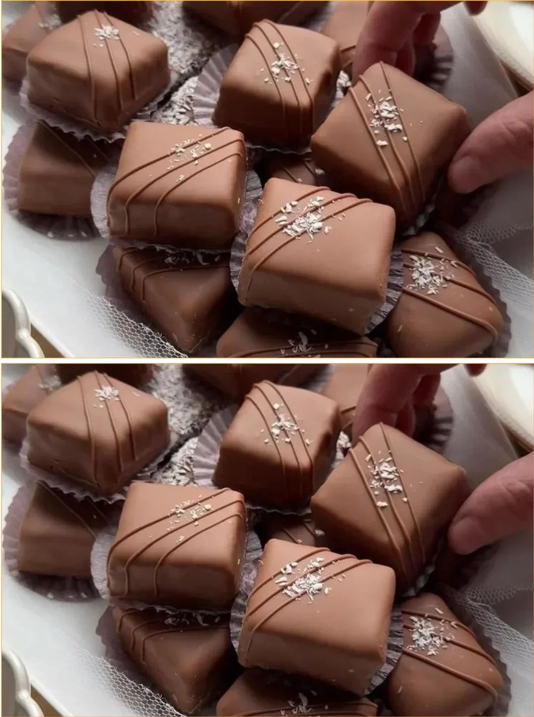 Delicious no-bake chocolate coconut bites on a plate.