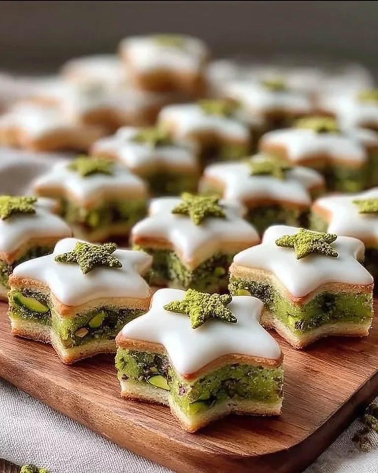 Delicious Pistachio Stars topped with a sweet cinnamon glaze
