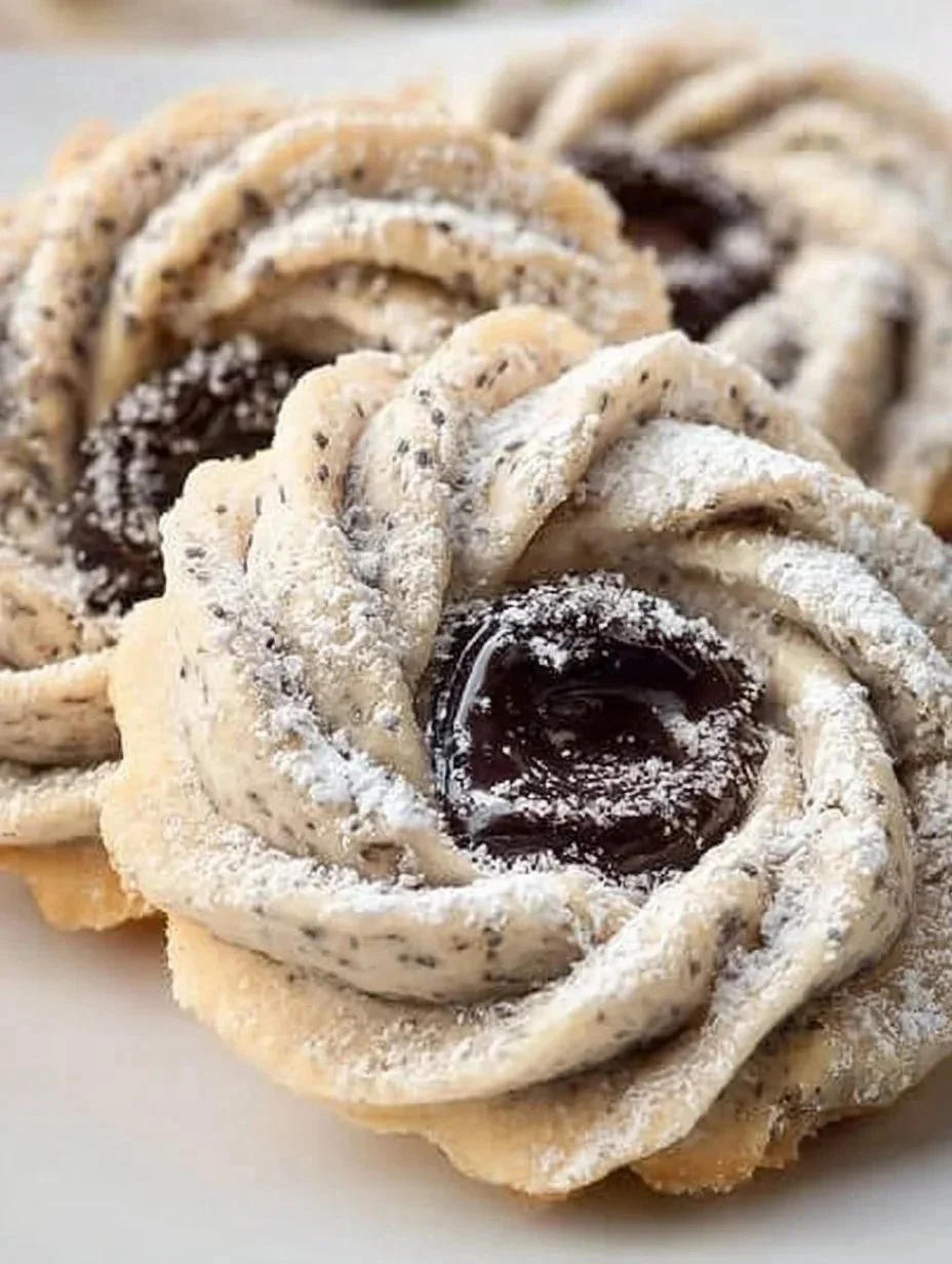 Two-tiered cookies filled with jam, showcasing a delicious layered dessert.