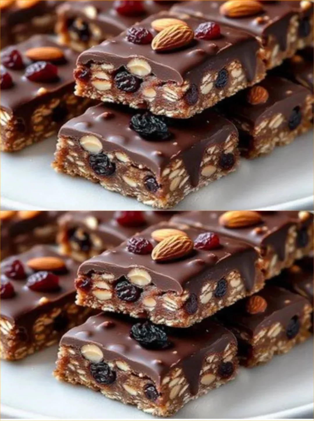 Homemade oat bars stacked on a wooden table, healthy snack option.
