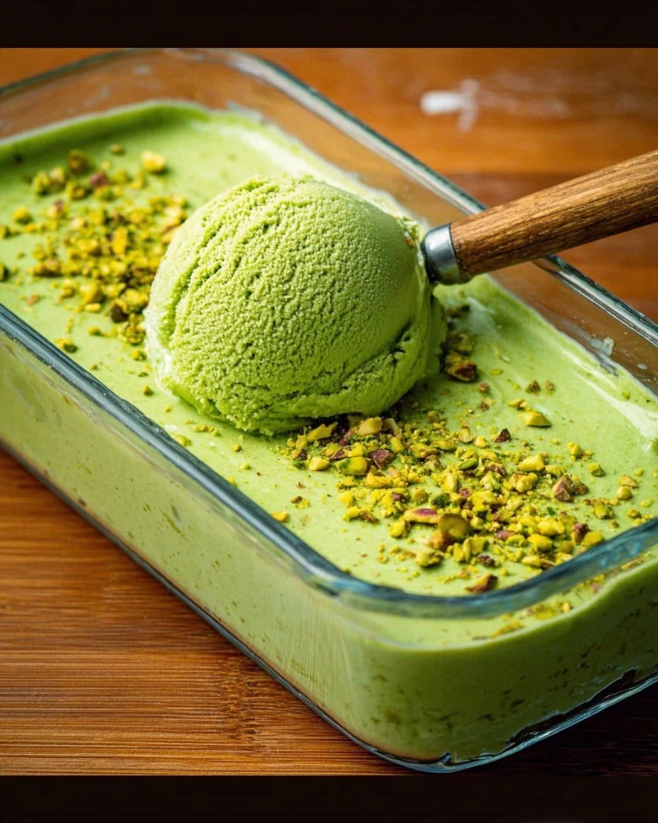 Delicious bowl of green avocado ice cream garnished with fresh mint leaves