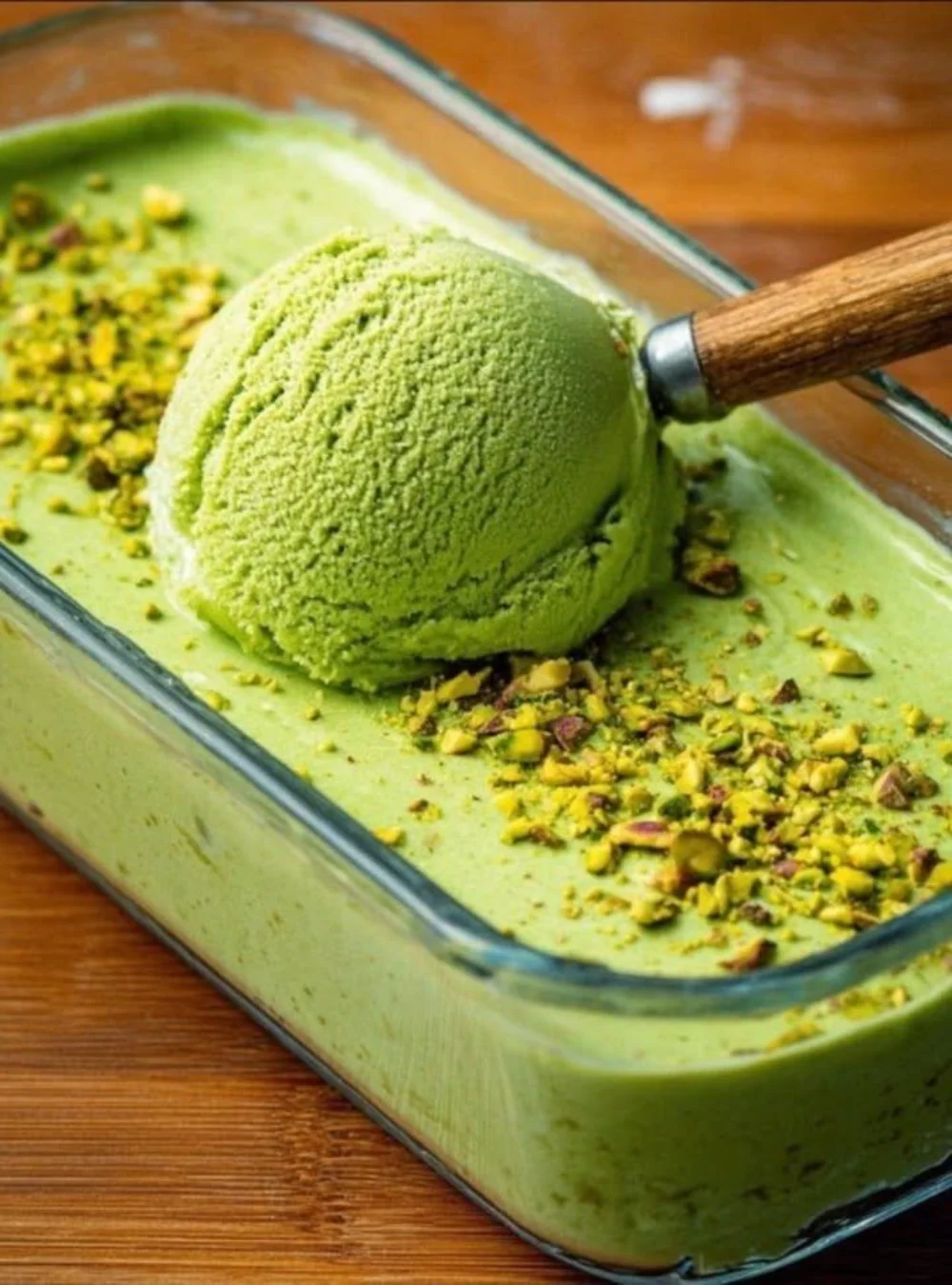 Creamy avocado ice cream served in a bowl with a spoon