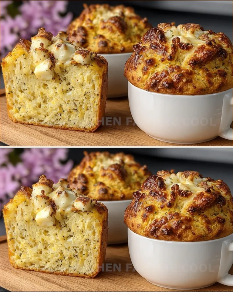Delicious Cottage Cheese Mug Bread in a ceramic mug on a wooden table