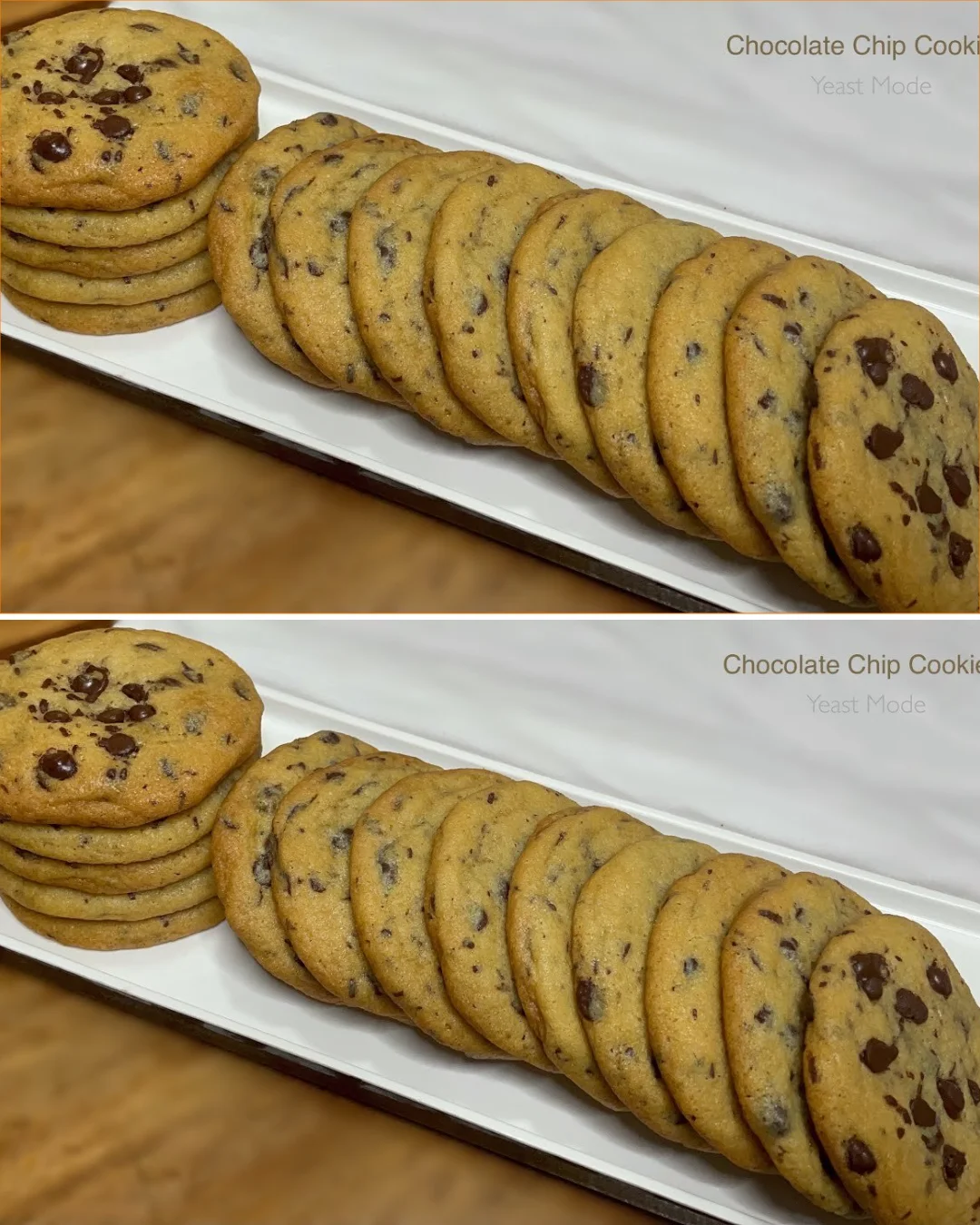 Homemade chocolate chip cookies fresh out of the oven, golden brown and chewy.