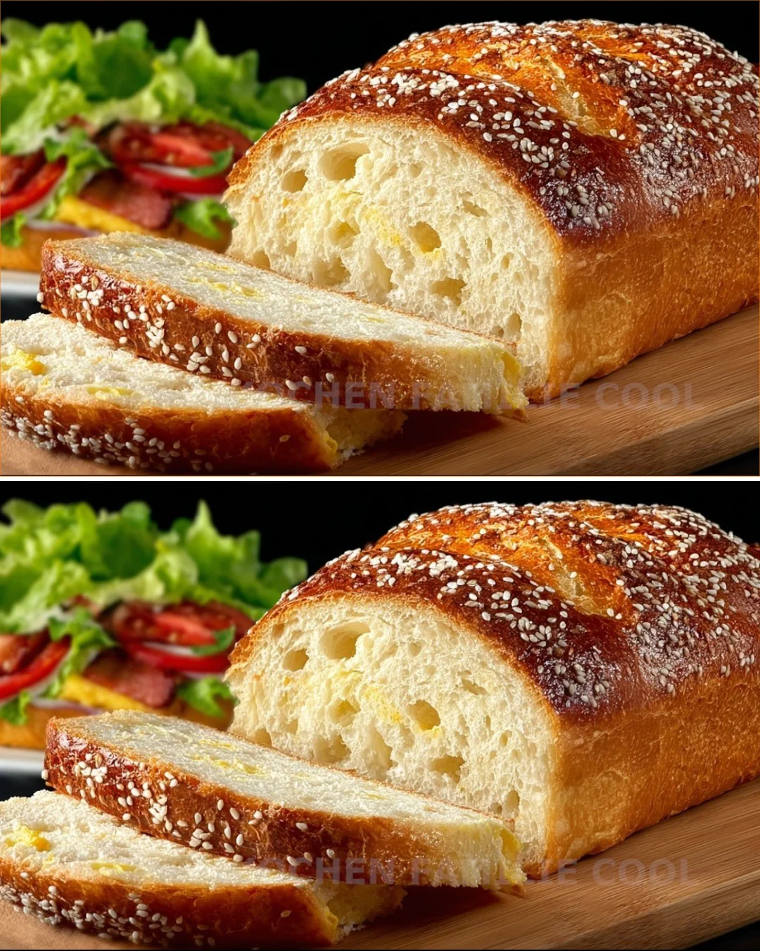 Sliced Greek yogurt bread on a wooden cutting board