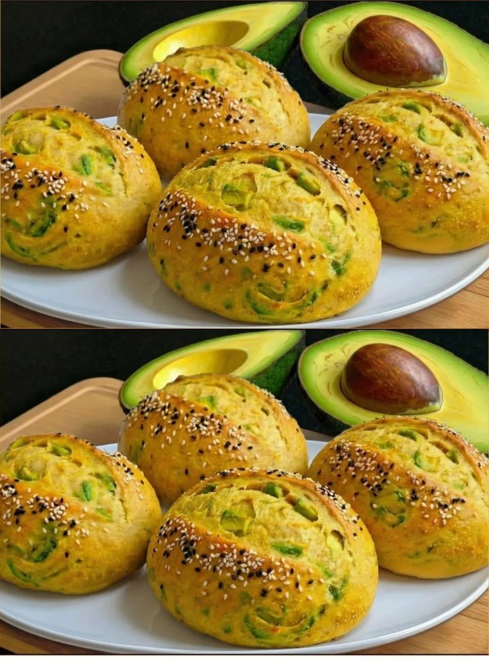 Sliced healthy avocado bread topped with fresh herbs and served on a plate