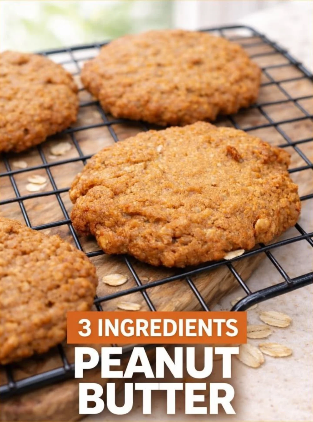 Delicious Peanut Butter Oat Magic Bars stacked on a wooden table