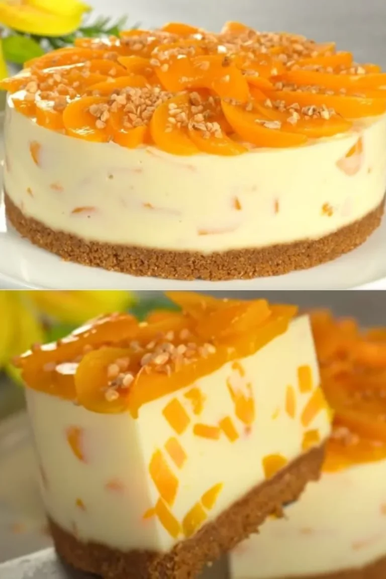 No-bake peach dessert with condensed milk and fresh peaches