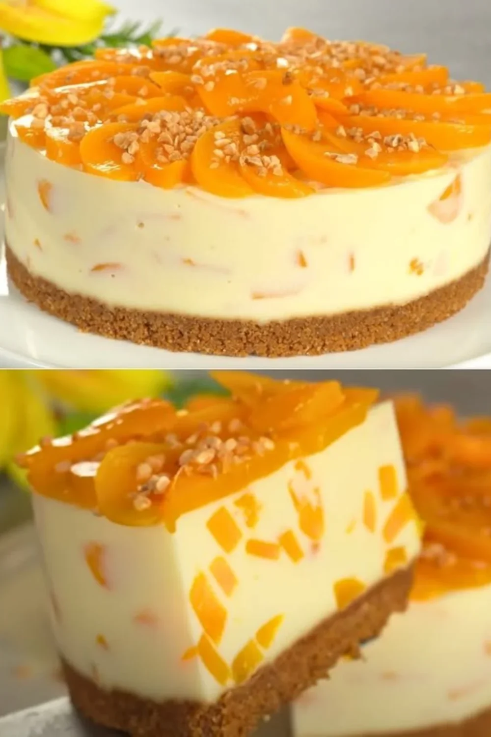 No-bake peach dessert with condensed milk and fresh peaches