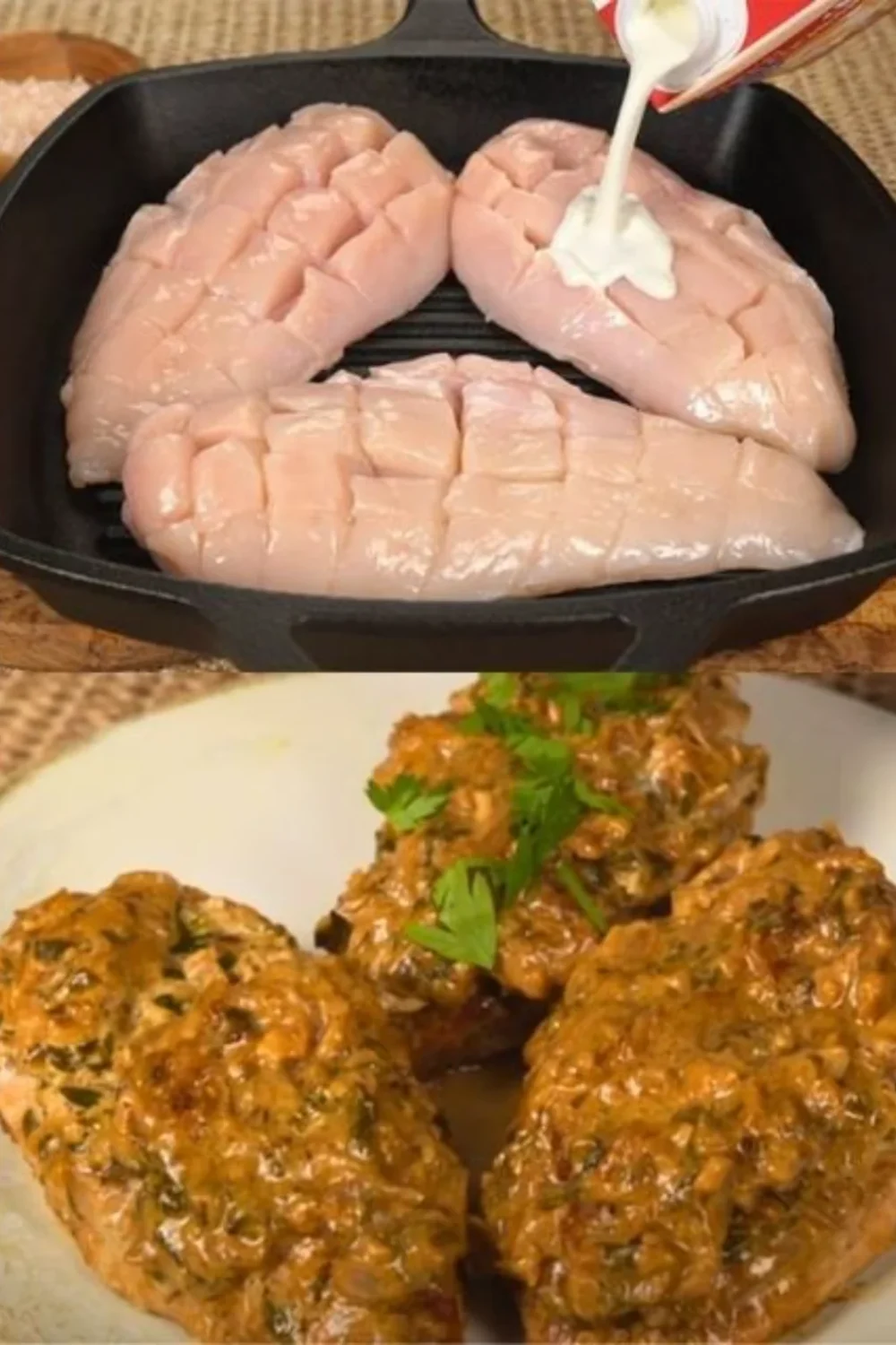 Delicious cooked chicken breast on a plate with herbs and spices