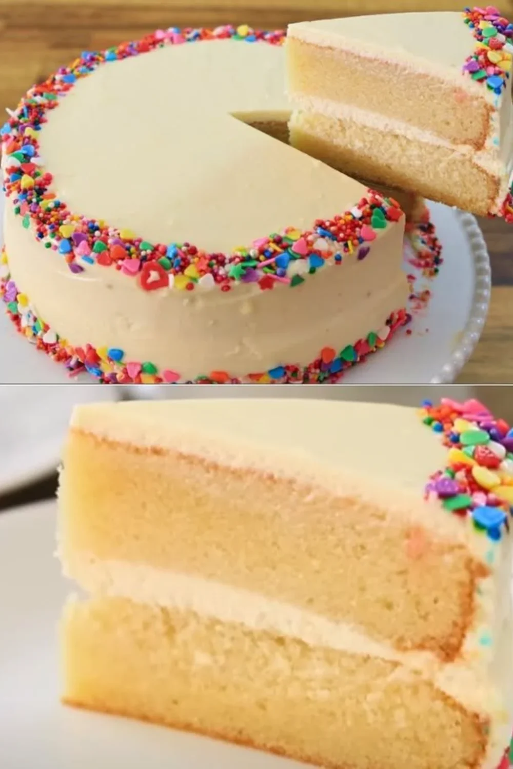 Classic vanilla cake decorated for a birthday celebration