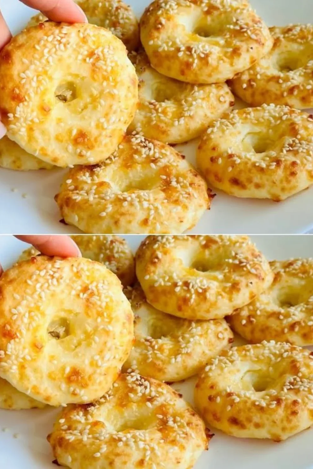 Gluten-free cottage cheese bagels topped with fresh herbs and served on a plate.