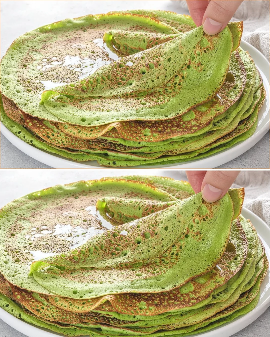 Plate of creamy pancakes topped with avocado slices and oats for breakfast