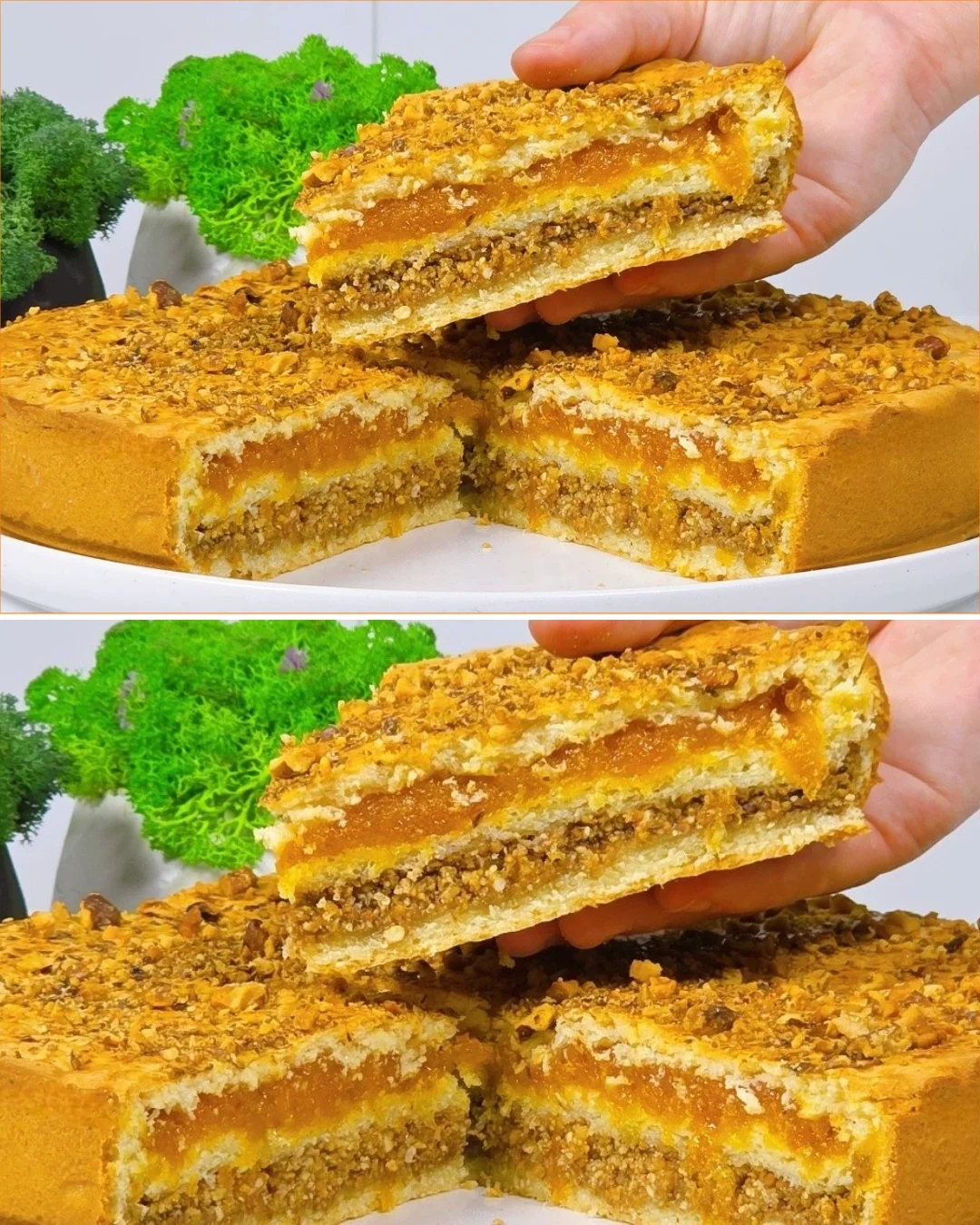 Delicious Dagestan Double-Layer Pie on a plate, showcasing Tatar culinary tradition.