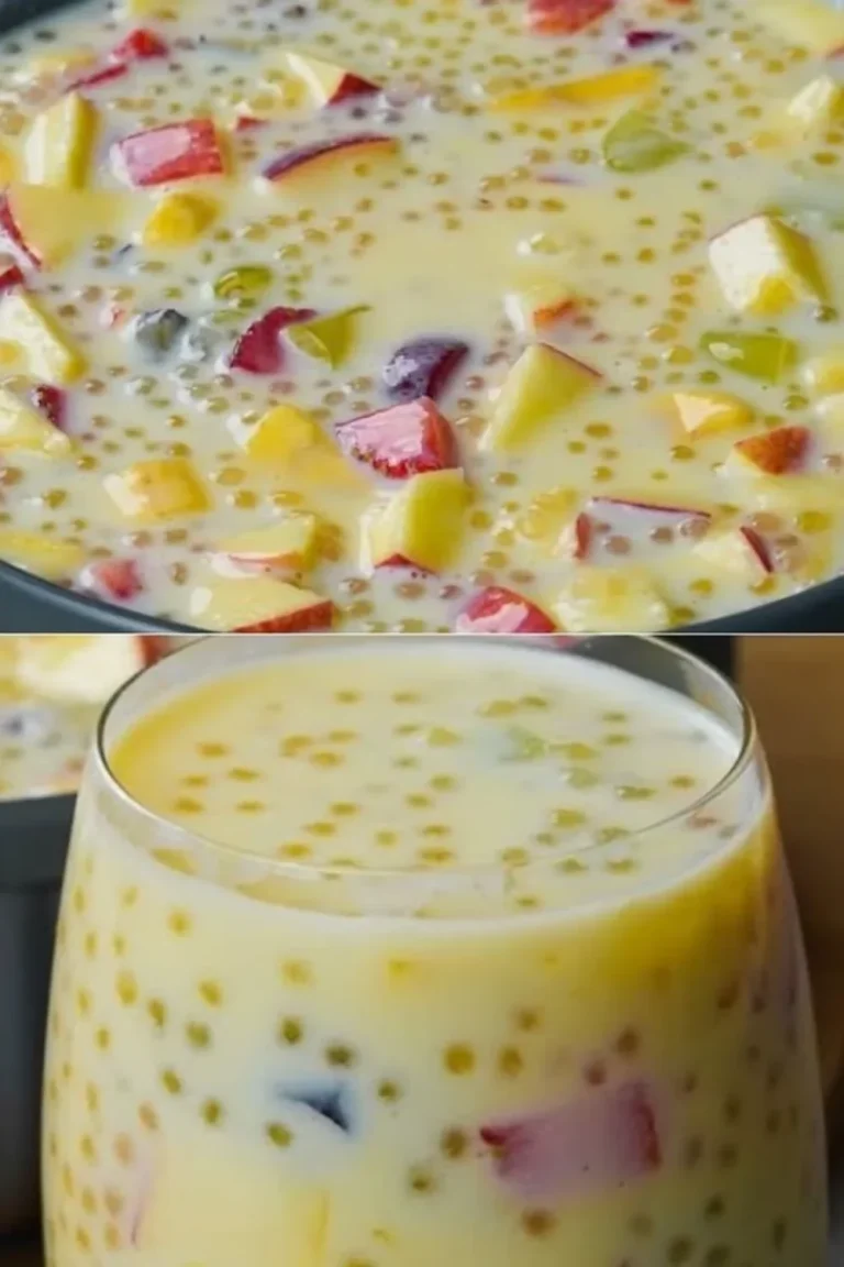 Delicious easy sago dessert with fresh fruits in a bowl