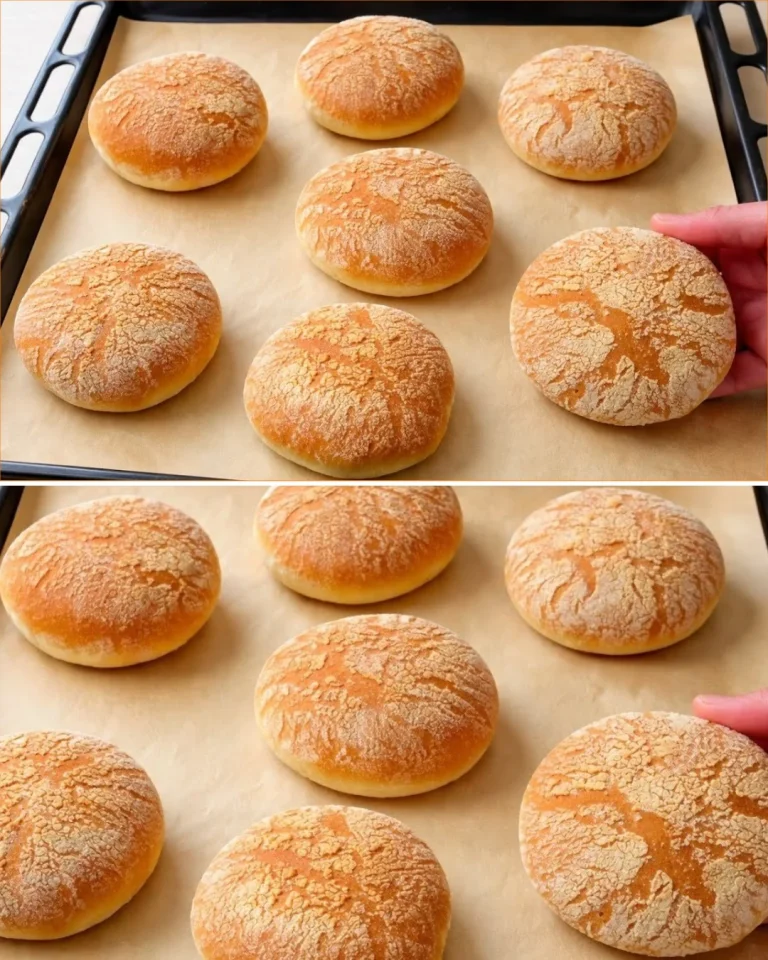 Freshly baked circular ciabatta loaf on a wooden cutting board