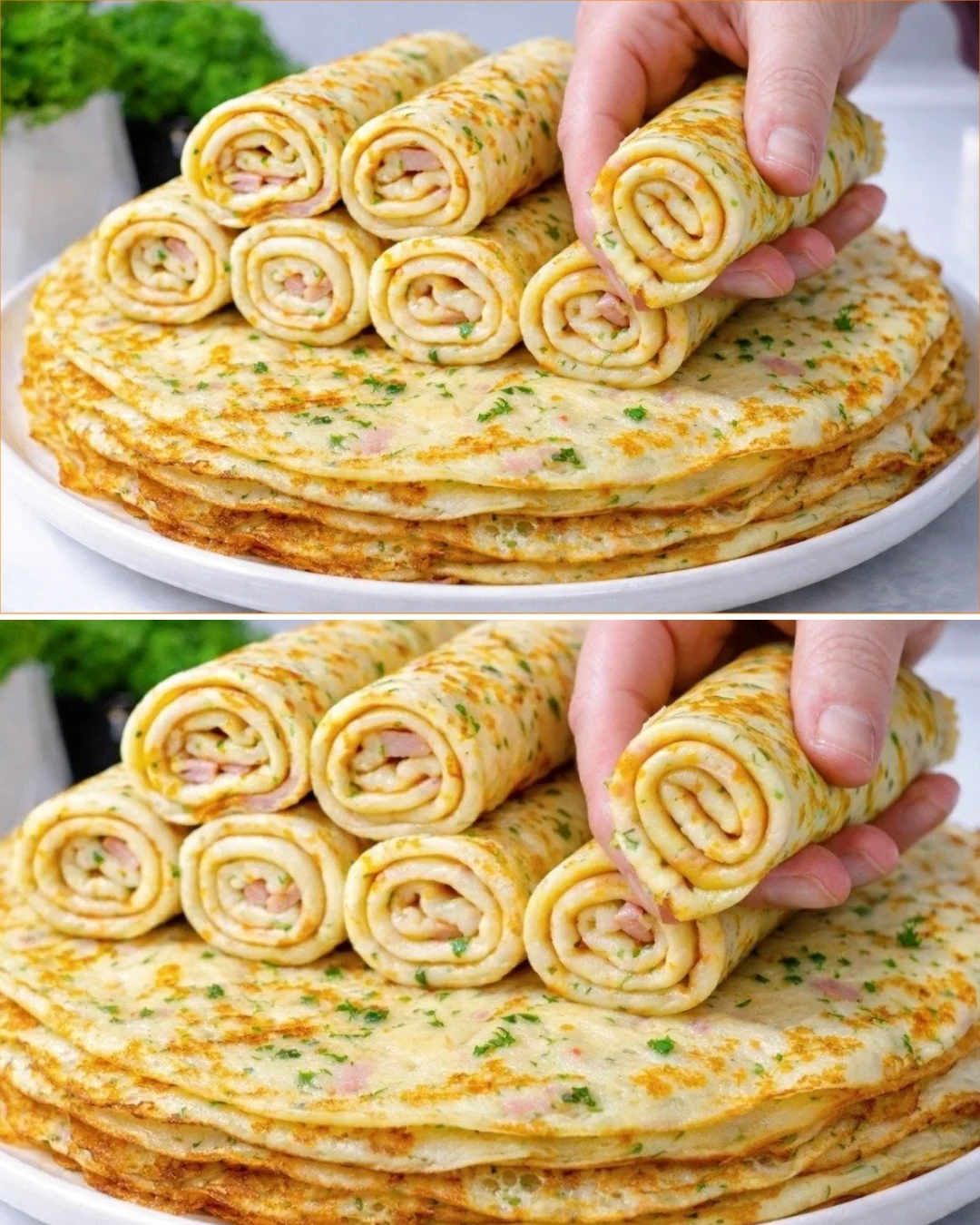 Light and fluffy dairy-free pancakes made with mineral water served on a plate.