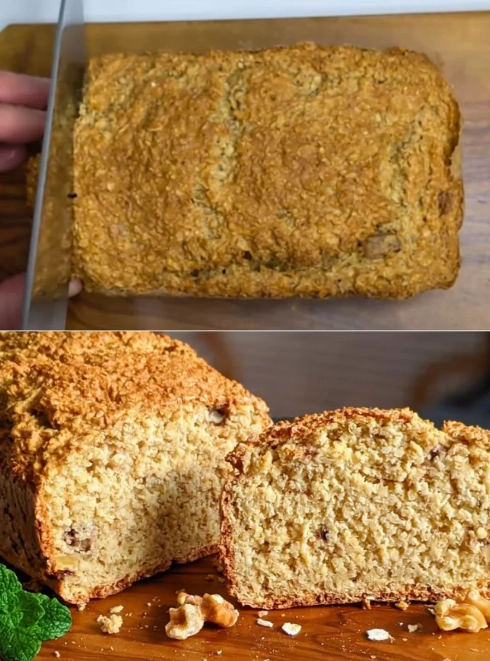 Loaf of healthy, gluten-free oatmeal bread with no flour or butter