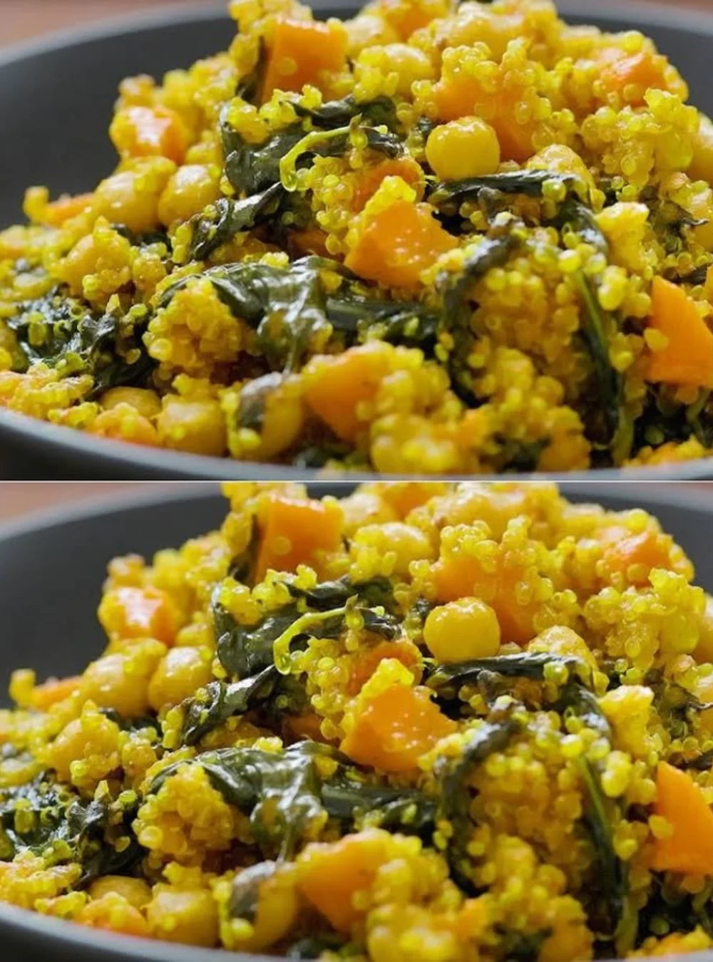 One pot spinach quinoa and chickpea dish, perfect for vegetarian and vegan meals