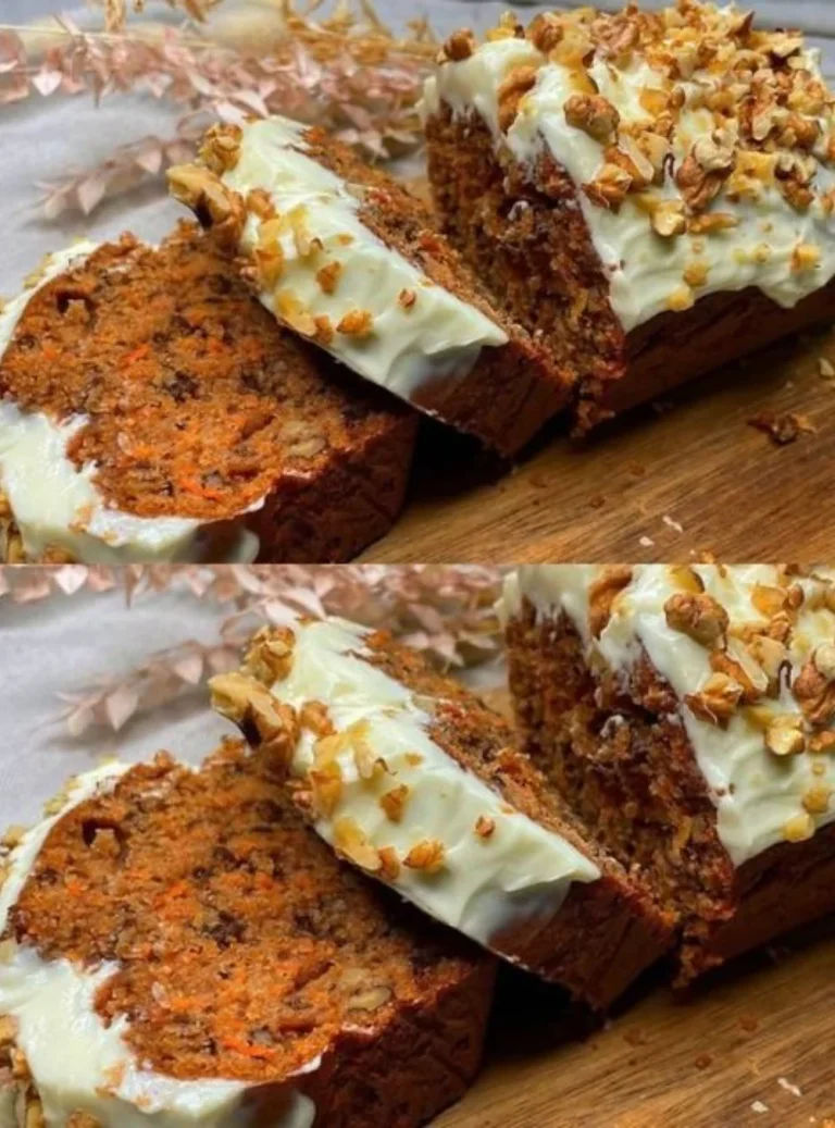 Delicious homemade carrot cake topped with cream cheese frosting
