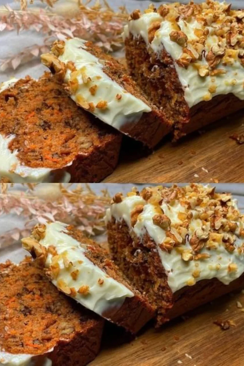 Delicious homemade carrot cake topped with cream cheese frosting