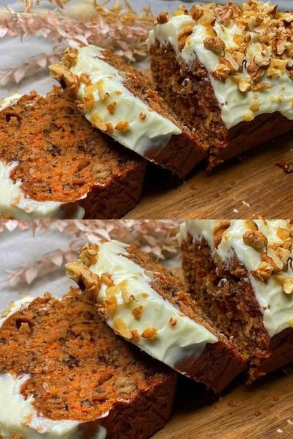 Delicious homemade carrot cake decorated with cream cheese frosting