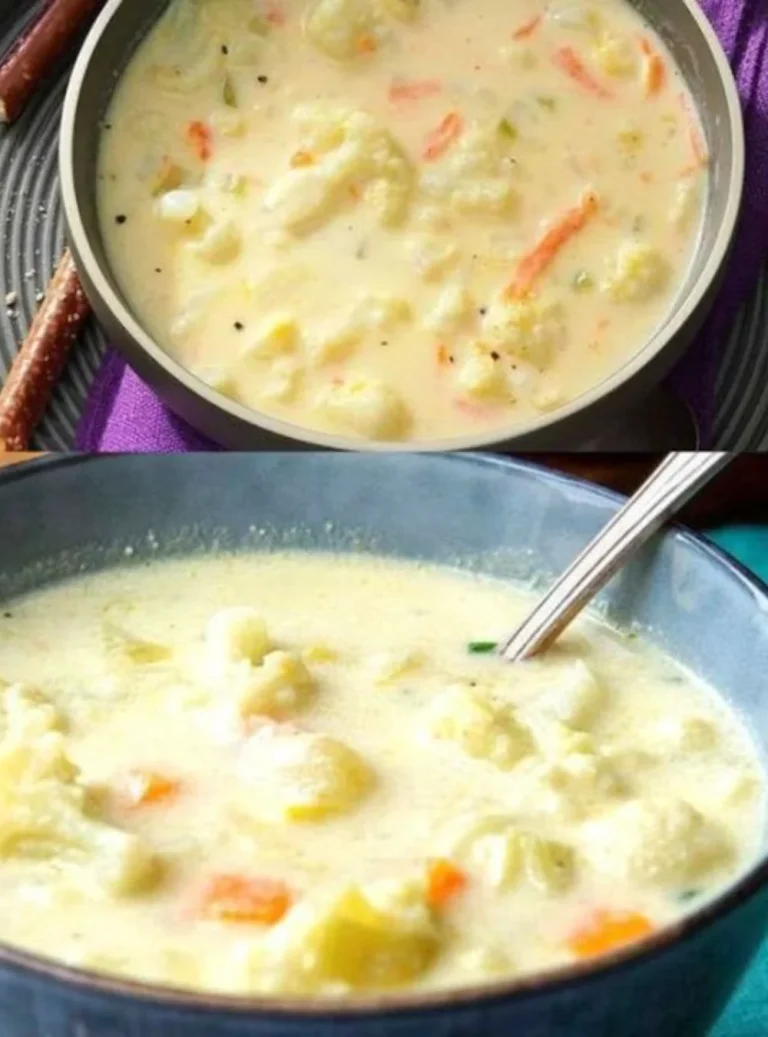 Bowl of ultra-creamy cauliflower soup topped with cheese