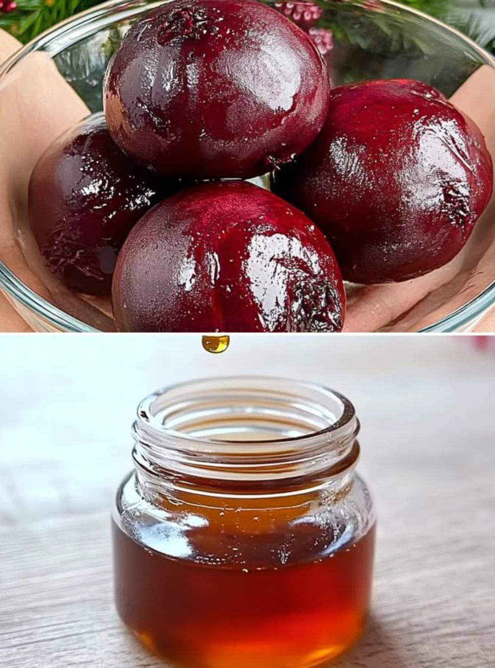 Homemade beetroot oil for soft and glowing skin in a glass jar.