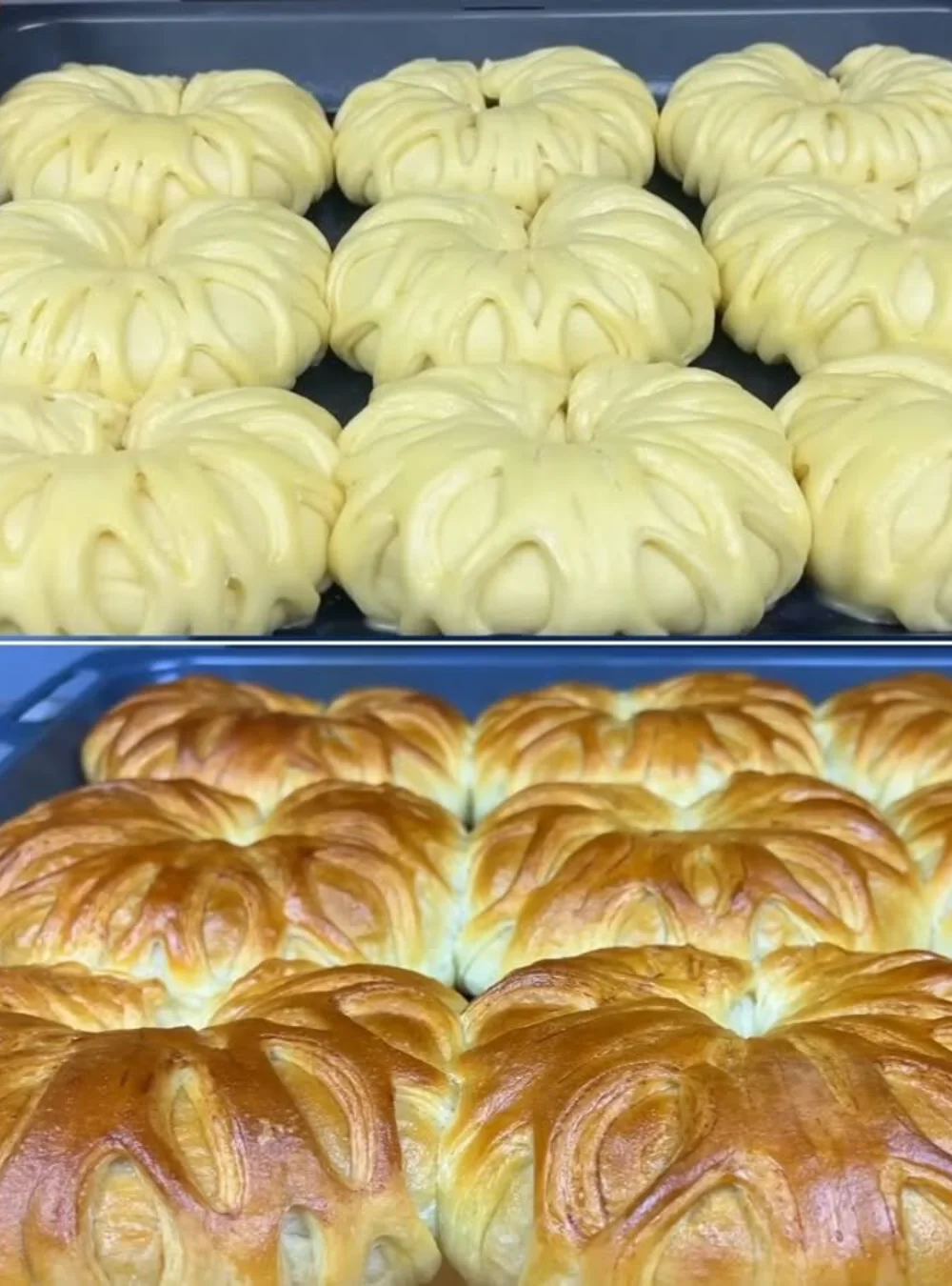 Delicious coconut cream rolls topped with shredded coconut and cream filling