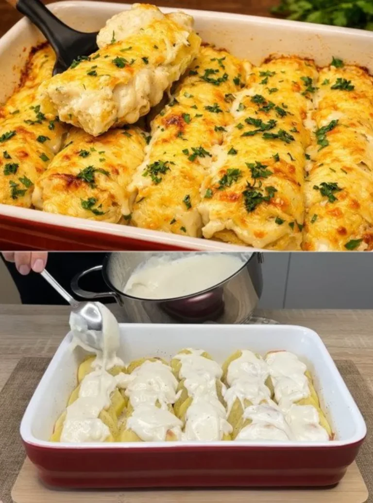 Creamy béchamel baked potatoes topped with melted cheese