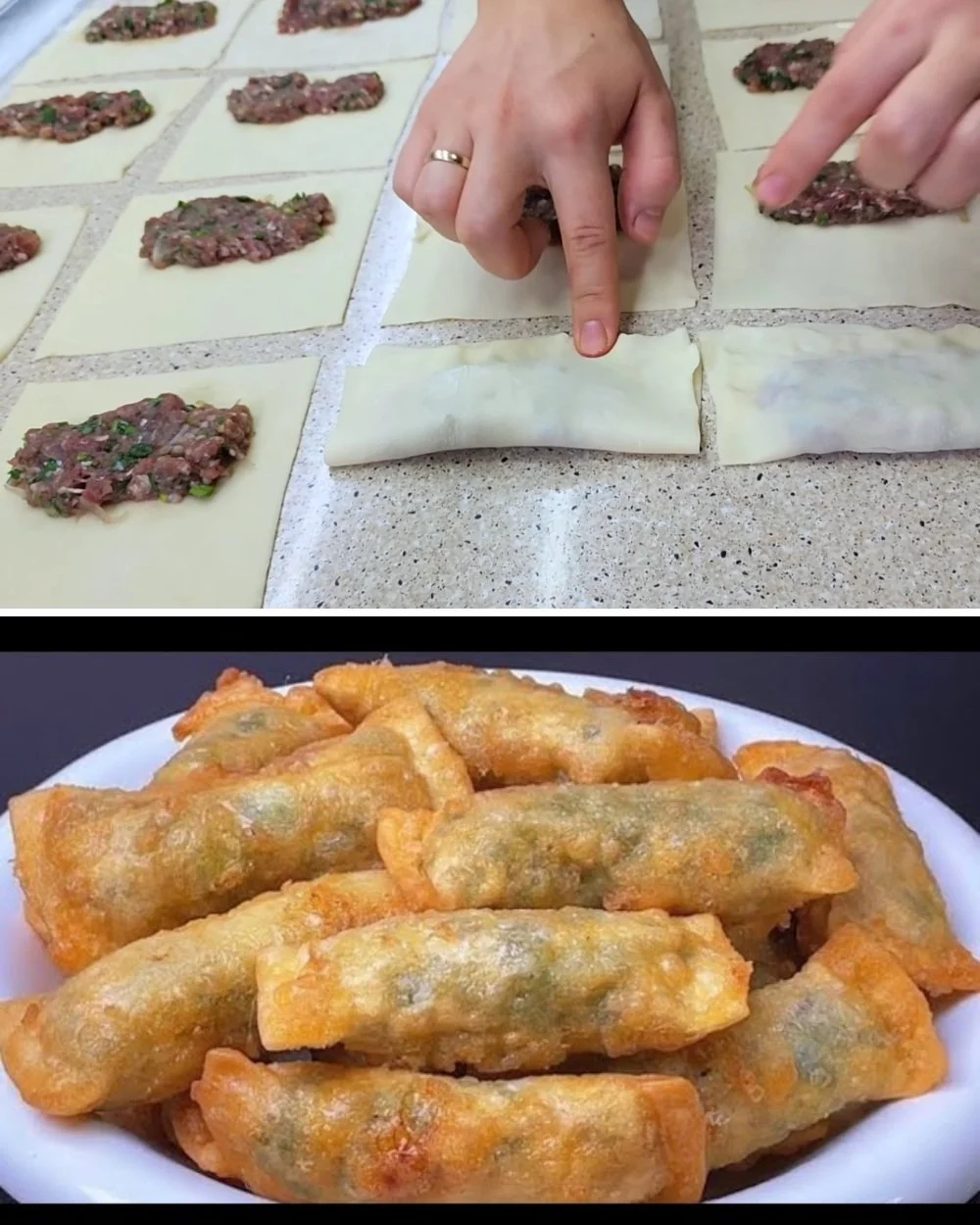 Crispy chebureki with minced meat filling on a plate