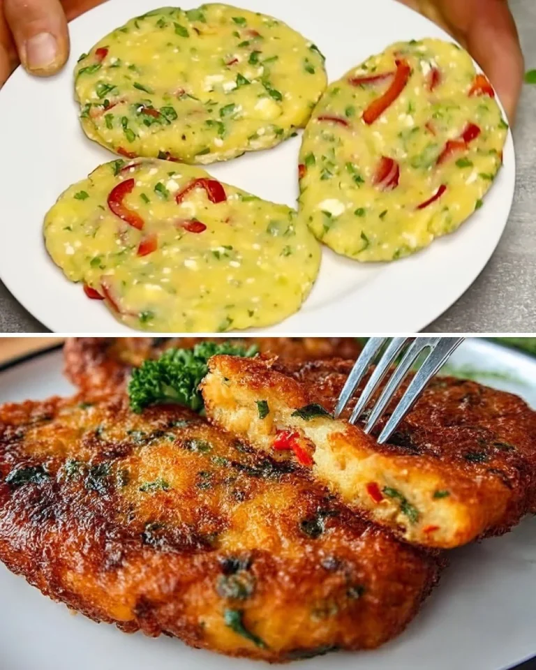 Crispy potato schnitzel served on a plate with garnishes