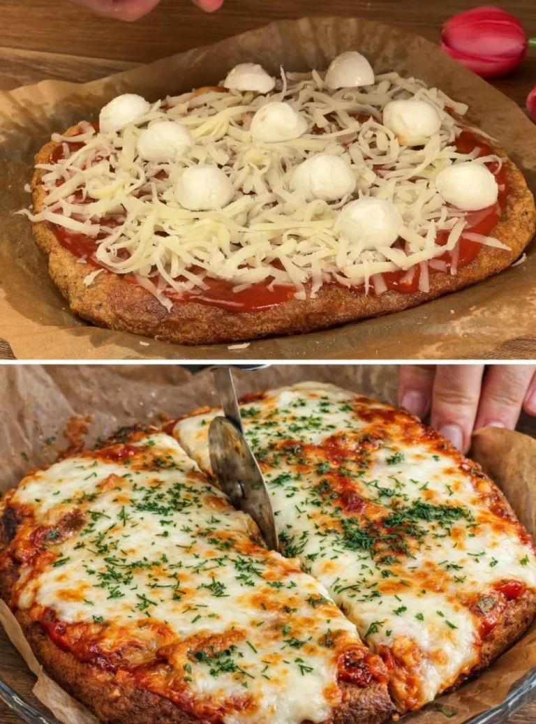 Healthy oatmeal pizza topped with fresh vegetables and cheese.