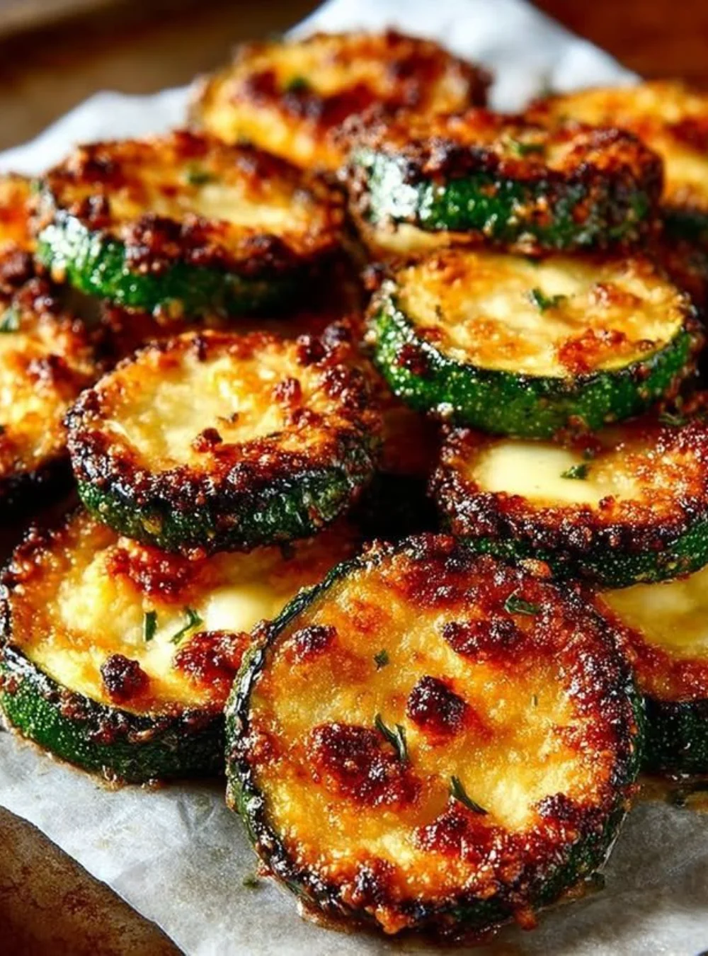 Bowl of easy air fryer roasted zucchini served on a plate