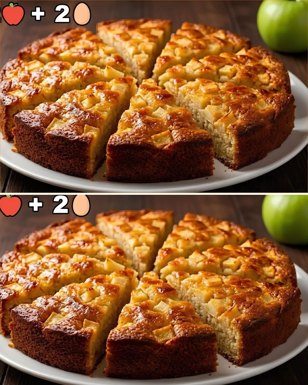 Delicious homemade apple cake displayed on a rustic wooden table