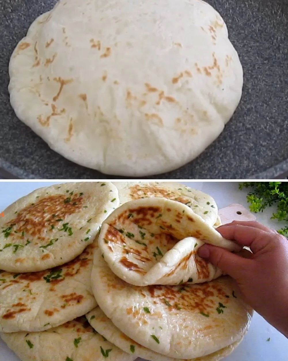 Homemade no-oven Turkish bread fresh out of the pan