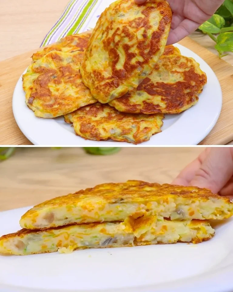 Plate of easy savory veggie pancakes with fresh vegetables