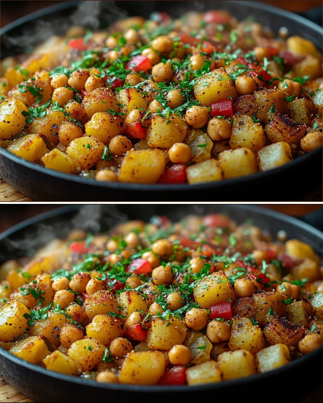 Colorful vegan stir fry in a skillet, featuring fresh vegetables and tofu.