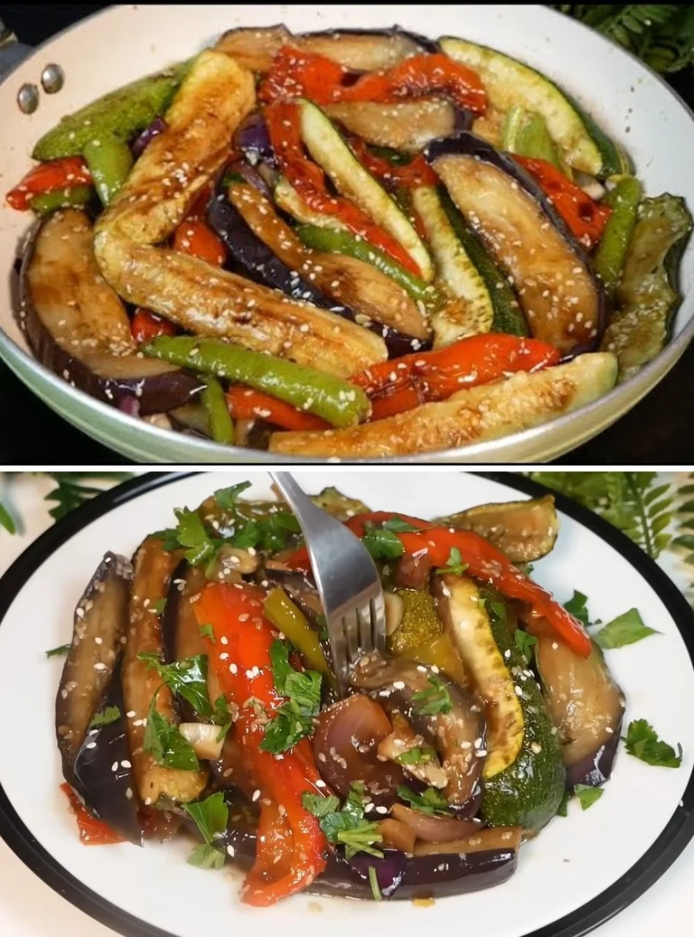 Easy vegan zucchini and eggplant dish prepared with fresh ingredients
