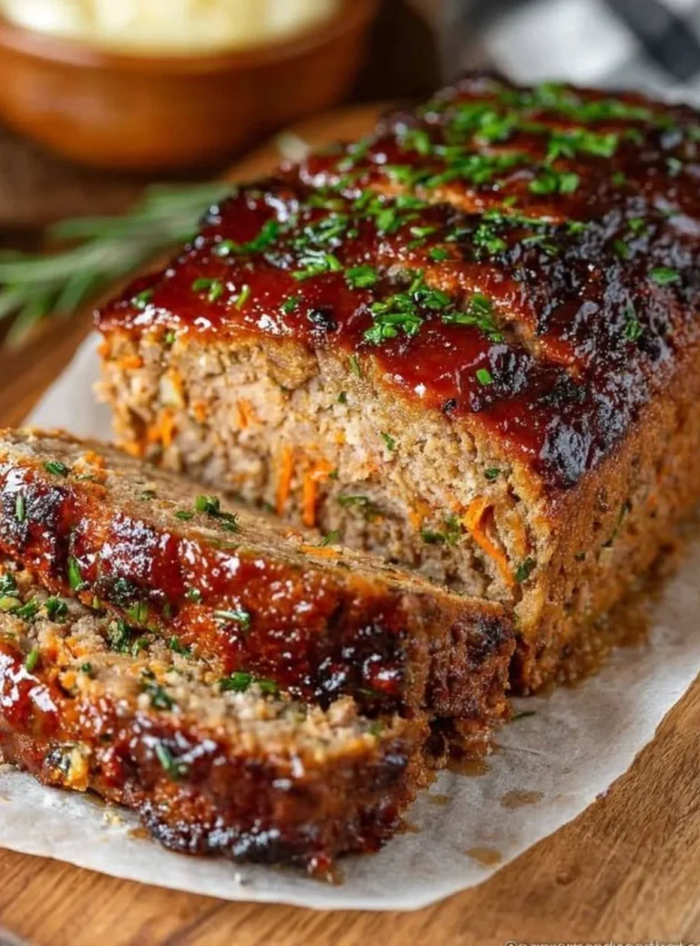 Healthy meatloaf on a plate with vegetables, ideal for quick dinners.