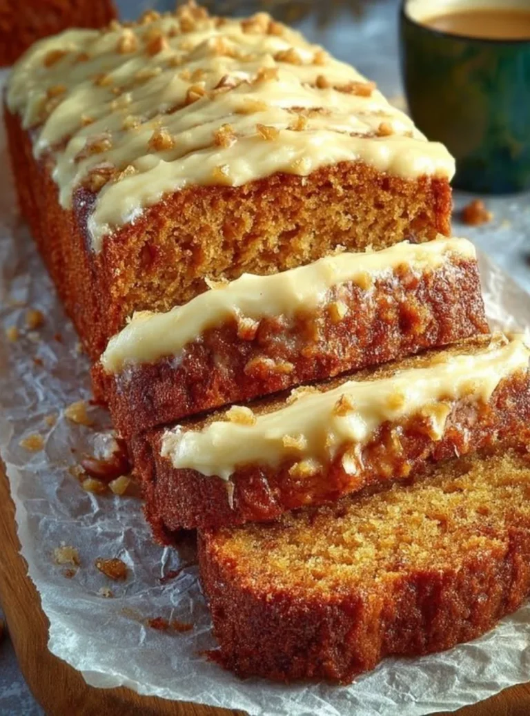 Healthy vegan carrot cake loaf topped with nuts on a rustic wooden table.