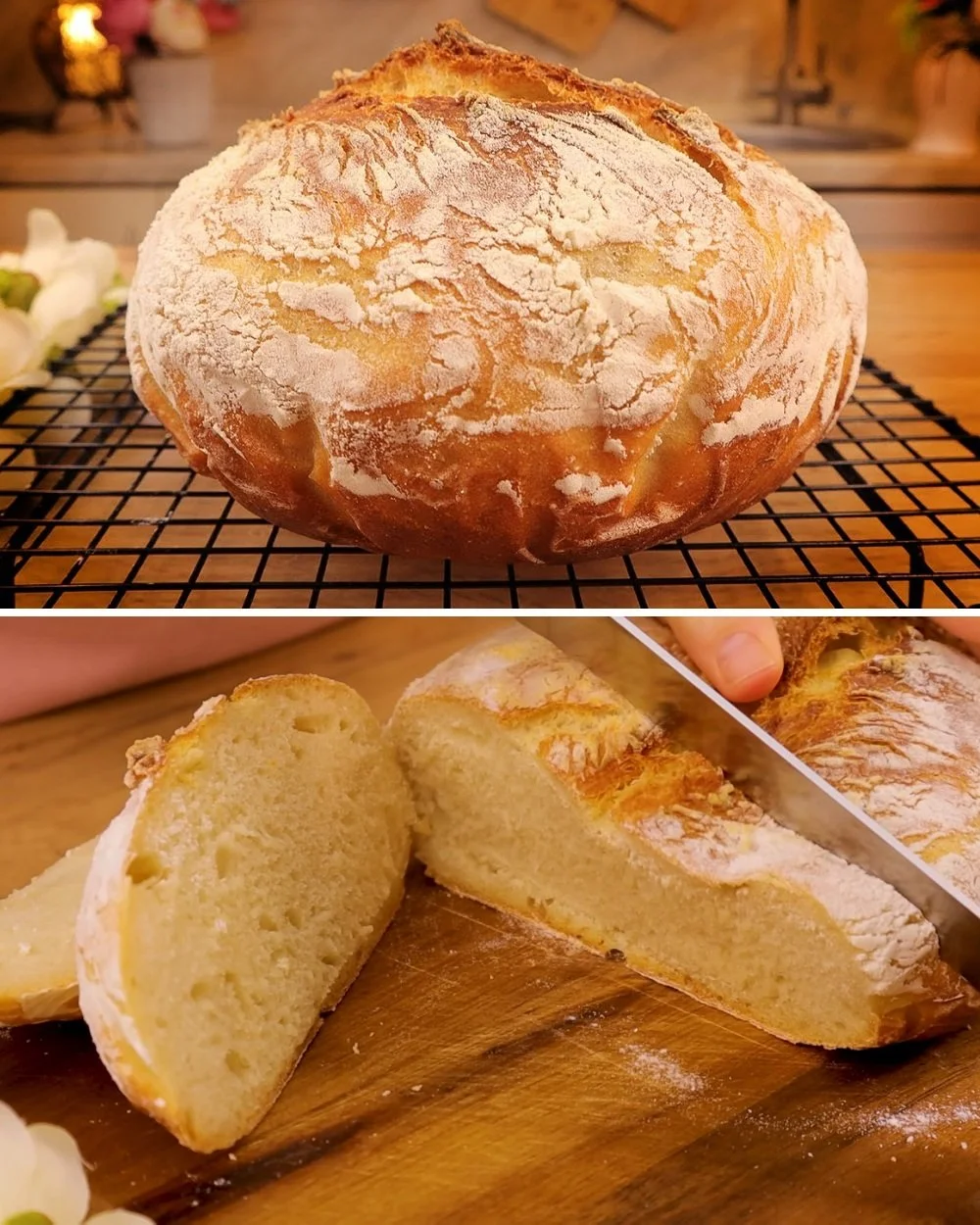 Freshly baked homemade bread on a wooden cutting board