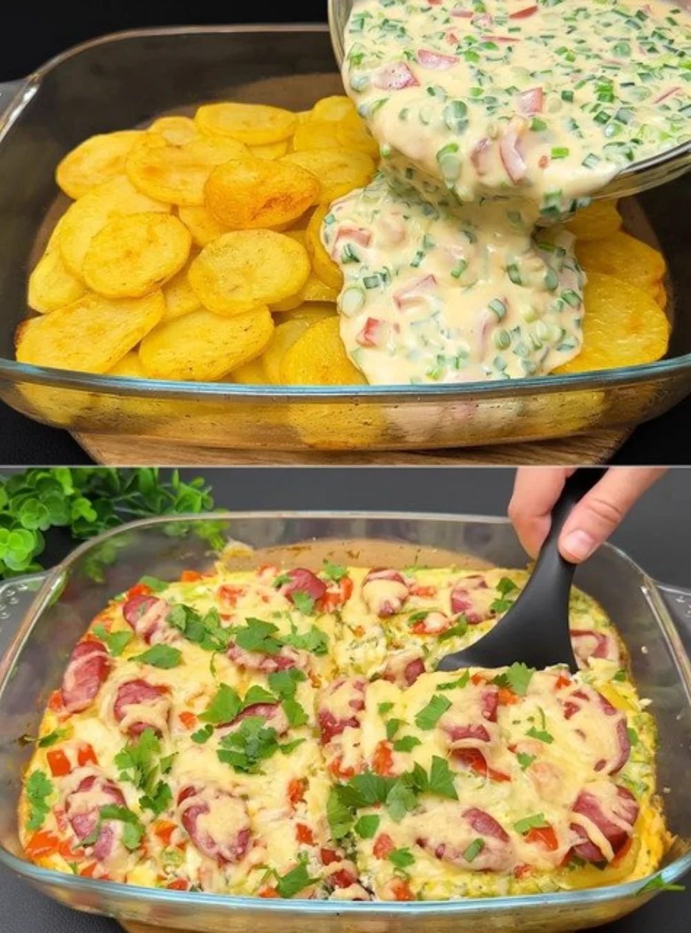 Deliciously baked potatoes served with toppings on a wooden table
