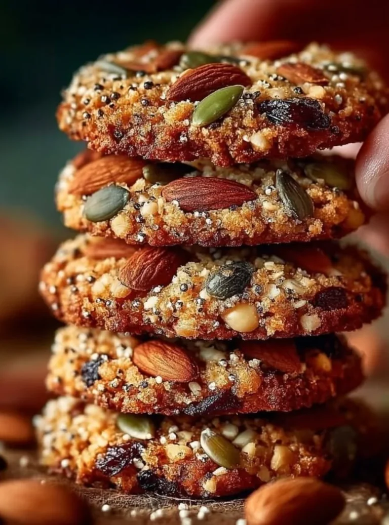 Deliciously baked nutty seed cookies on a rustic wooden table.