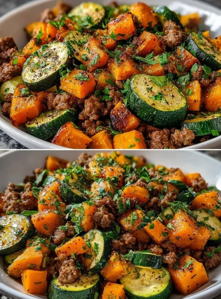 One-skillet sweet potatoes dinner ready to serve on a busy weeknight