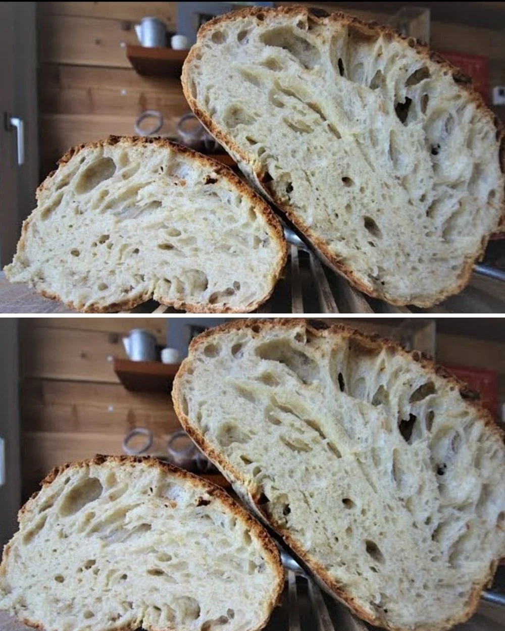 Freshly baked rustic homemade bread on a wooden table